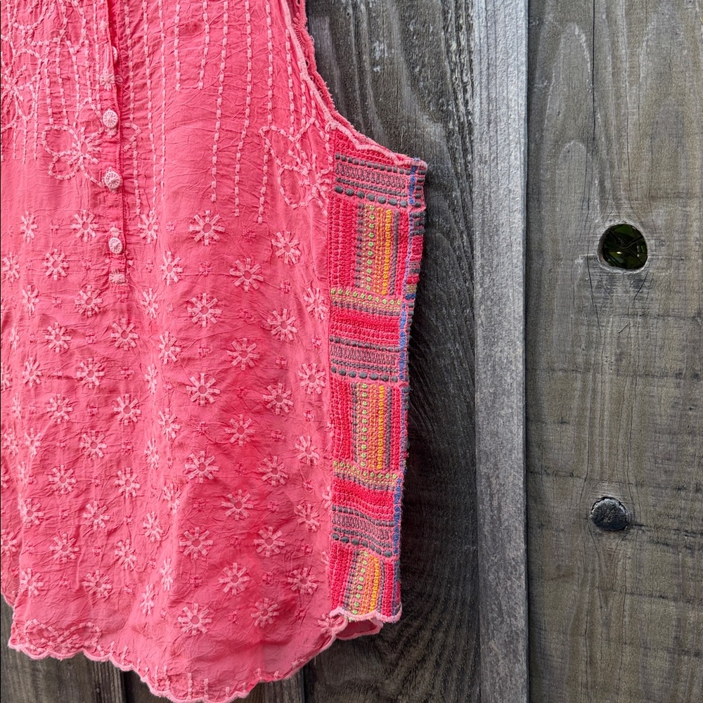 Johnny Was Coral Embroidered Sleeveless Camisole with Multicolor Side Panels - Picture 2 of 6